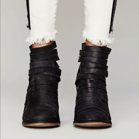 Free People Strappy Leather Boots, Size 38, EUC - Picture 2 of 8